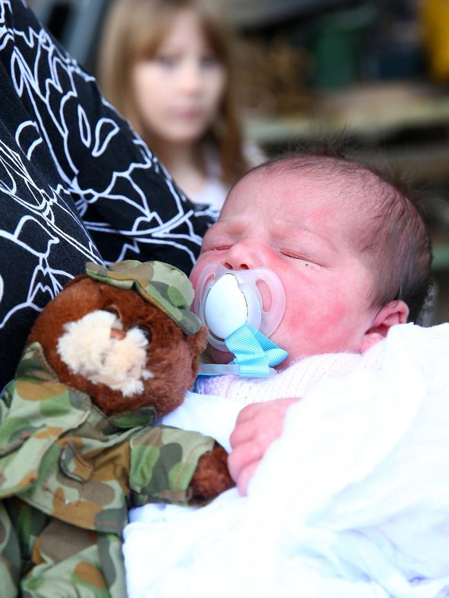 Baby Ivy Tyrrell with a Legacy bear days after Australian Army personnel helped her mum through labour. Picture: ADF