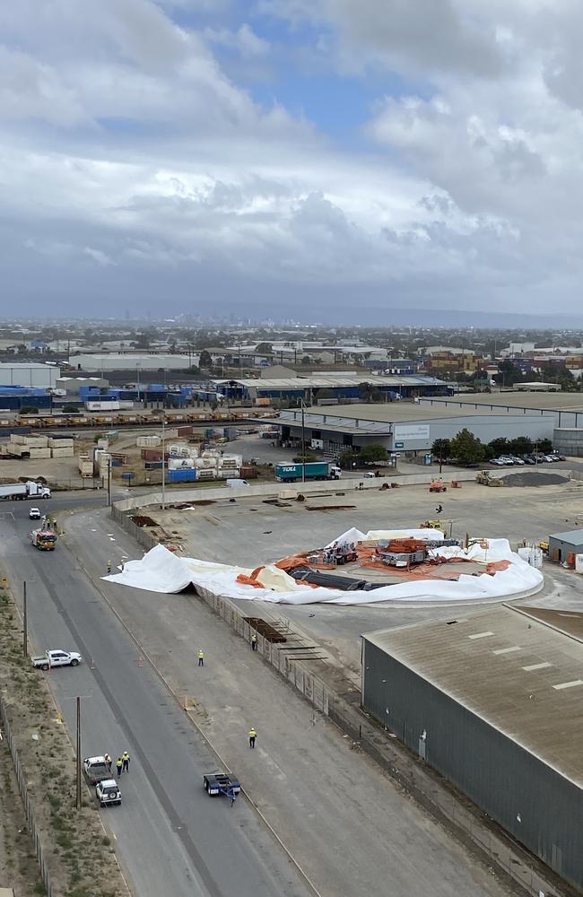 The huge 42-metre tall "Domesilo" cement storage dome has exploded at Hallett’s Green Cement Distribution Hub. Picture: supplied