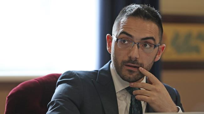 Alderman Simon Behrakis at an open Hobart City Council meeting to discuss building heights. Picture: LUKE BOWDEN