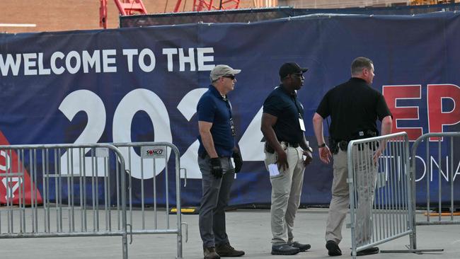 Members of the Secret Service outside the Fiserv Forum in Milwaukee, Wisconsin, ahead of this week’s Republican National Convention. Picture: Angela Weiss/AFP