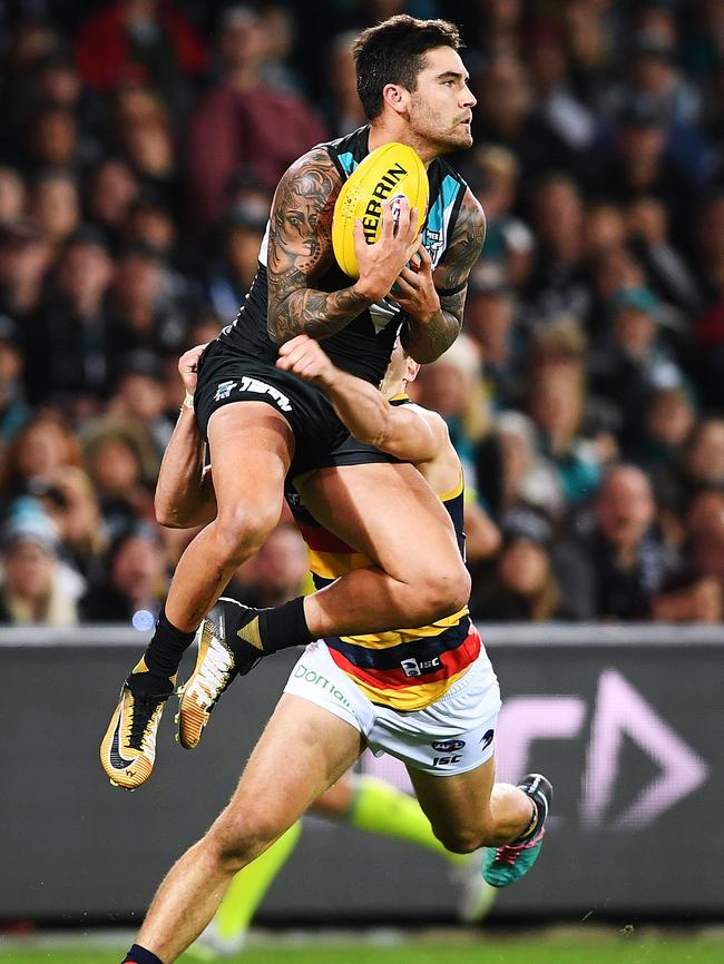 Chad Wingard marks during Showdown 44. Picture: Mark Brake/Getty Images