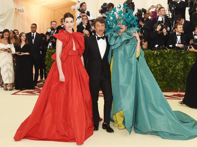Anne Hathaway, Pierpaolo Piccioli and Frances McDormand attend the 2018 Met Gala. Picture: Getty