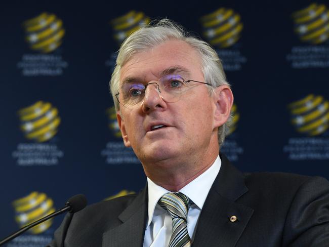 FFA Chairman Steven Lowy is seen addressing the media at the FFA offices, in Sydney, on Friday, August  17, 2018. Football Federation Australian chairman Steven Lowy is reportedly set to resign his position in November. (AAP Image/Petter Rae) NO ARCHIVING