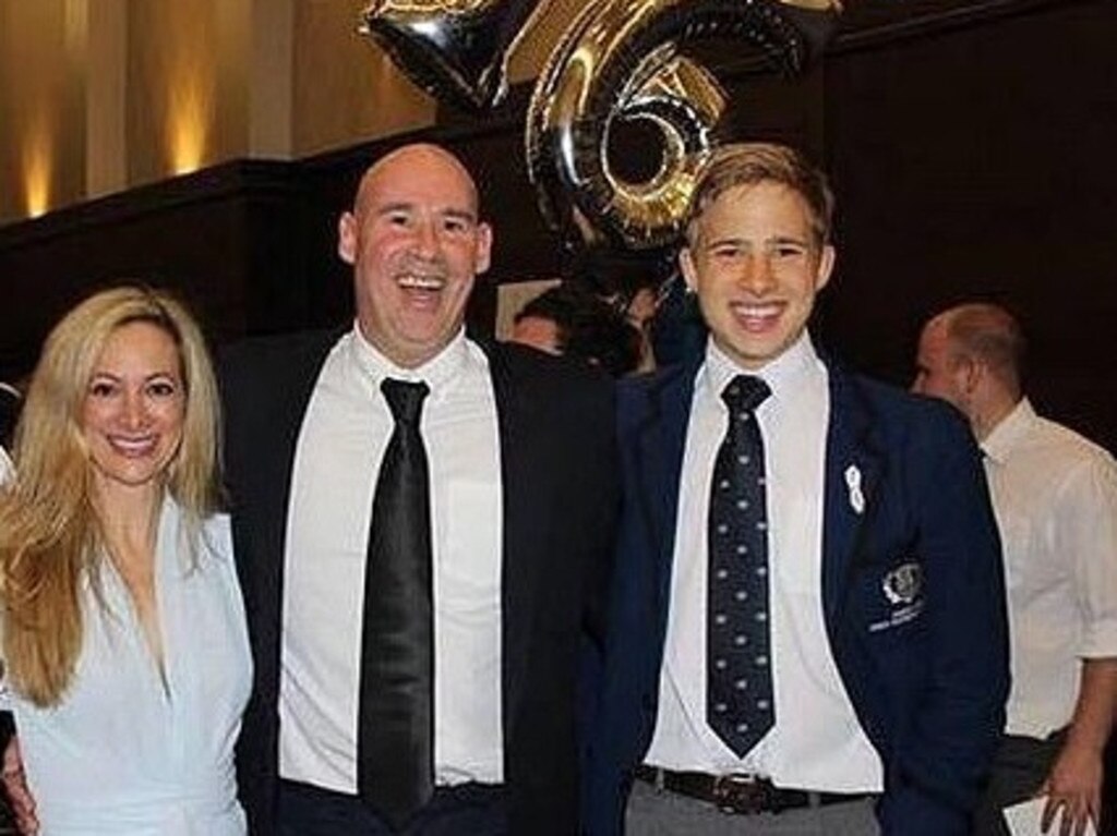 Mr Daniels with his parents at a Knox Grammar function in 2016.