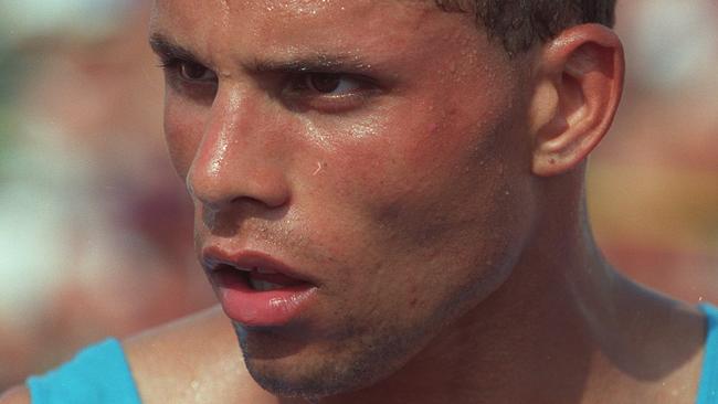Decathlete Dan O’Brien shows his dejection after failing to qualify for the 1992 Olympics.