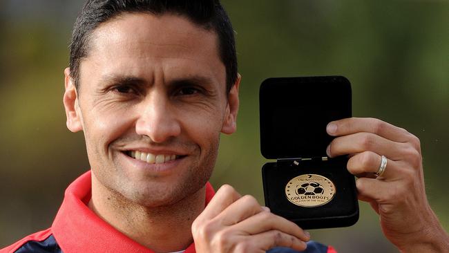 Golden Boots winner Marcelo Carrusca with he coveted medal. Picture: Mark Brake