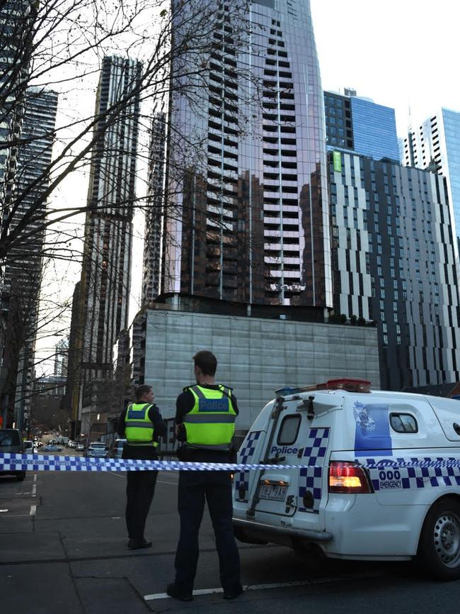 Police had earlier closed off part of A'Beckett St. Picture: Nicole Garmston