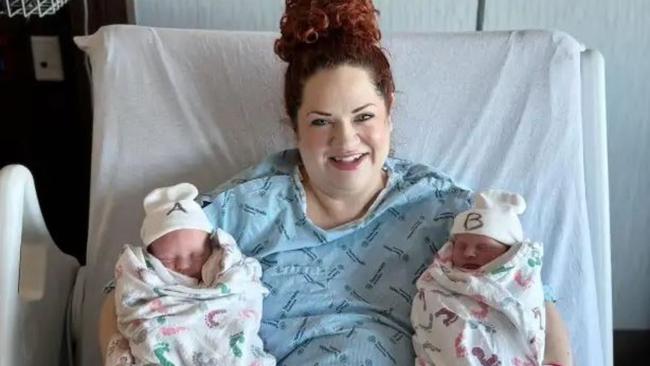 Kali Jo Scott gave birth to twins Annie Jo and Effie Rose on different days and separate months... in different years. Picture: Facebook