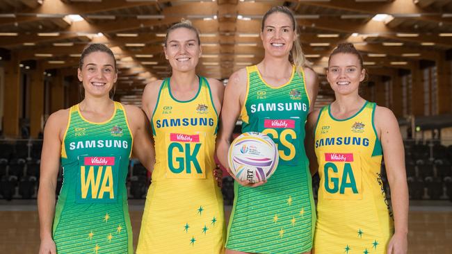 Question 10: Netballers Liz Watson, Courtney Bruce, Caitlin Bassett and Steph Wood. Picture: Mark Kolbe/Getty Images