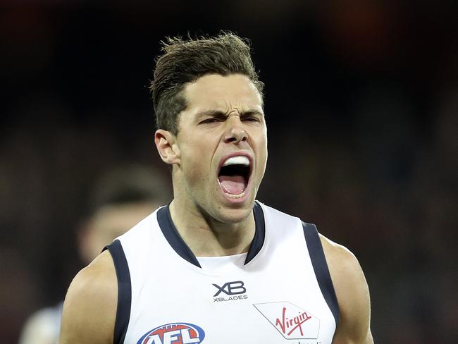 AFL - ROUND 12 - Adelaide Crows v GWS Giants at Adelaide Oval. Josh Kelly celebrates his goal. Picture SARAH REED