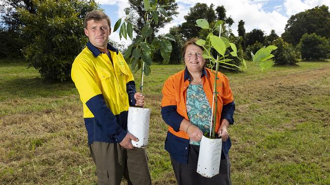 Organic farming pioneer Sandra Fishwick with son Carl Hanly on their Comboyne property. Picture: Supplied