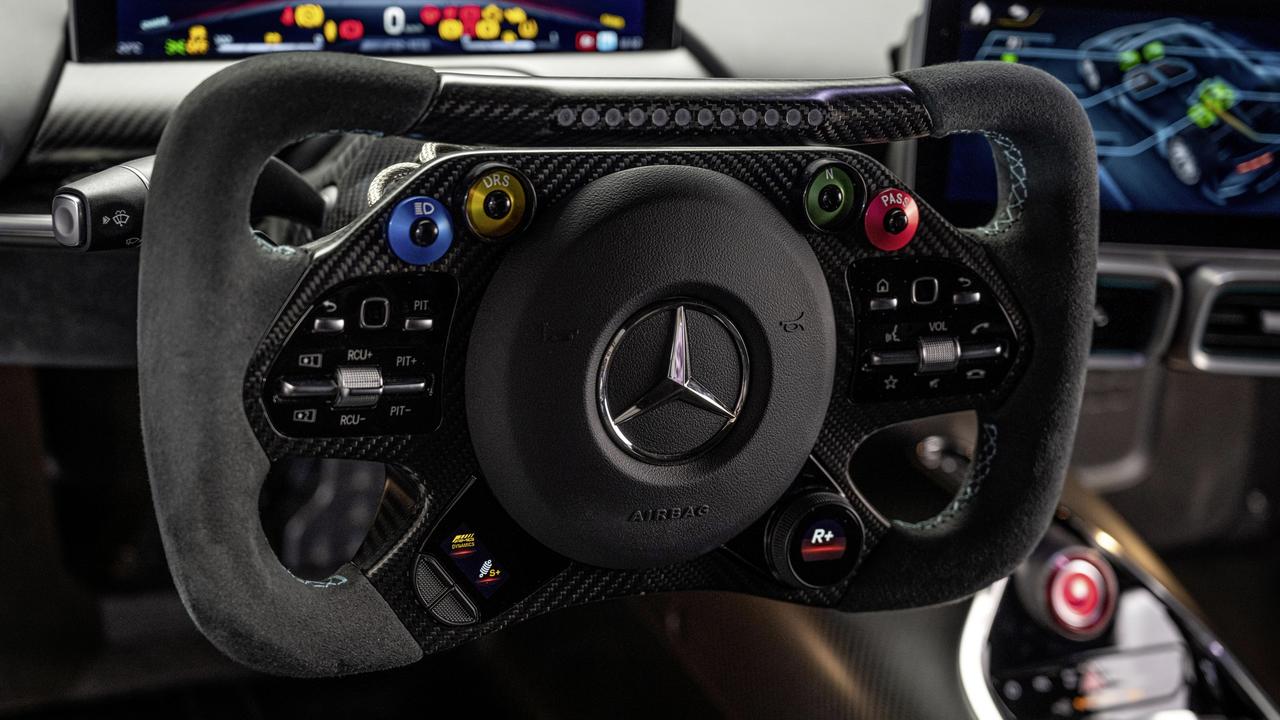 The Mercedes-AMG One steering wheel combines F1 elements with controls from regular Mercedes models.