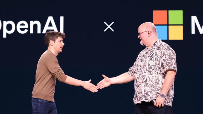 OpenAI CEO Sam Altman with Microsoft Chief Technology Officer and Executive VP of Artificial Intelligence Kevin Scott at a tech conference in May. Picture: AFP