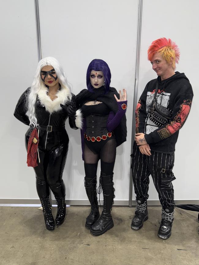 Sunny Salina, October Green and Audre Morte attend the Oz Comic Con Melbourne at the Melbourne Convention & Exhibition Centre on Saturday, June 07, 2025. Picture: Jack Colantuono