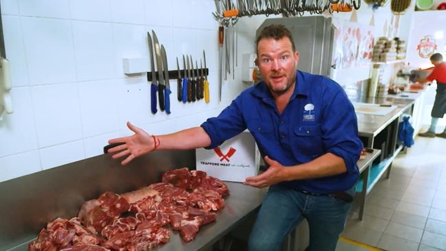 Andrew 'Cosi' Costello with the goat meat while shooting his TV show in the Flinders Ranges. Picture: Supplied.