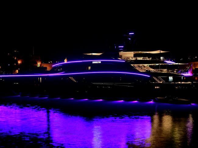 At night the Sarastar isn’t exactly shy in telling those on shore she's around. Picture: Burgess Yachts
