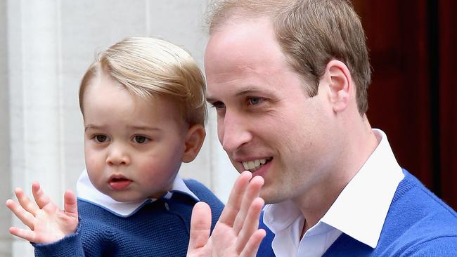 Prince William, Duke of Cambridge and Prince George of Cambridge arrive at the Lindo Wing after Catherine, Duchess of Cambridge gave birth to a baby girl. Pic: Chris Jackson/Getty Images.