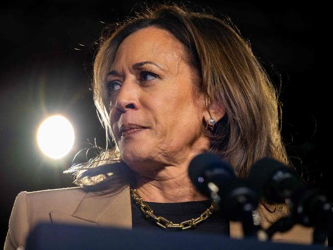 CHANDLER, ARIZONA - OCTOBER 10: Democratic presidential nominee, Vice President Kamala Harris pauses while speaking during a campaign rally at the Rawhide Event Center on October 10, 2024 in Chandler, Arizona. Vice President Harris continues campaigning against Republican presidential nominee, former U.S. President Donald Trump in battleground swing states ahead of the November 5 presidential election. Trump currently has a 2% lead ahead of Harris in the Arizona polls.   Brandon Bell/Getty Images/AFP (Photo by Brandon Bell / GETTY IMAGES NORTH AMERICA / Getty Images via AFP)