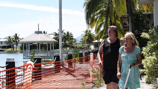 Since the administration of developers who once maintained Port Hinchinbrook, key pieces of infrastructure around the marina have fallen into disrepair. Cairns couple David and Trudy Knight often holidayed at the resort prior to its demise. Picture: Arun Singh Mann