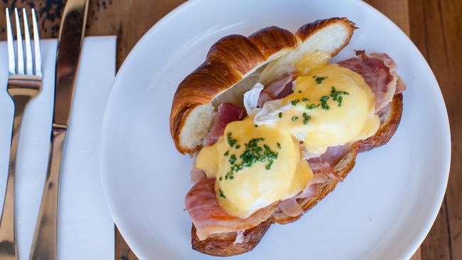 Eggs benny on a croissant at Bam Bam Bakehouse, Mermaid Beach.