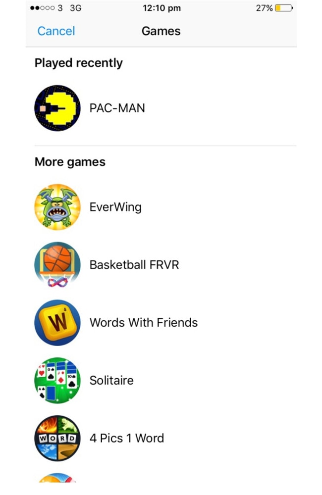 Messenger features the classic PAC-MAN among other well-known titles.