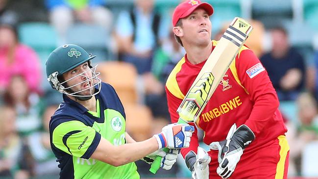 Andrew Balbirnie Ireland hits out against Zimbabwe in the 2015 World Cup in Hobart. Picture Nikki Davis-Jones.