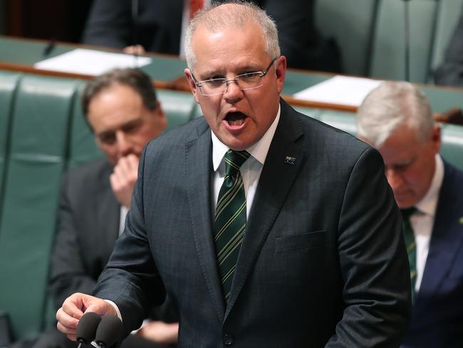 PM Scott Morrison,  during Question Time in the House of Representatives Chamber, at Parliament House in Canberra. Picture Kym Smith