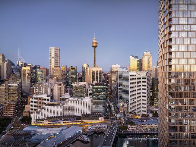 EMBARGO FOR MANSION MAGAZINE, 28 FEBRUARY 2025. OTP Artists render of Mirvac Harbourside Residence at Darling Harbour, NSW. Image: Supplied