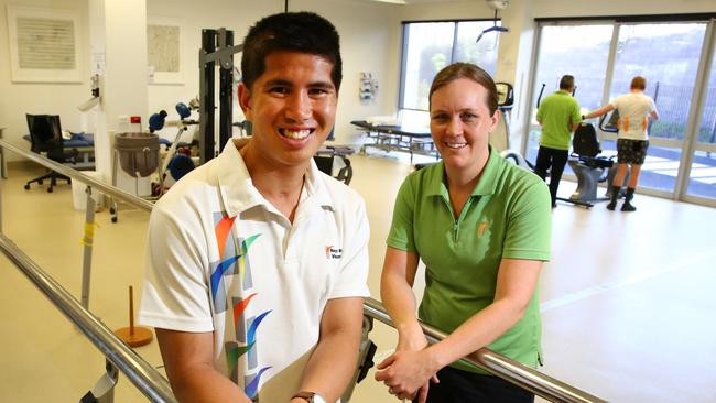 Our Pride of Australia nominee is Kevin Luu.pictured with and physio Katrina Lane. Spinal and brain injury rehab centre Royal Rehab nominated Kevin for the voluntary work he has done assisting other brain injury victims in their recovery. Picture by Mark Scott