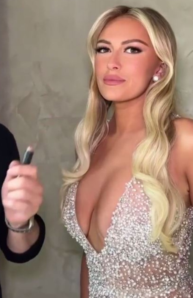 Paulina’s dress was covered in crystals and featured a plunging neckline. Picture: Instagram/paulinagretzky