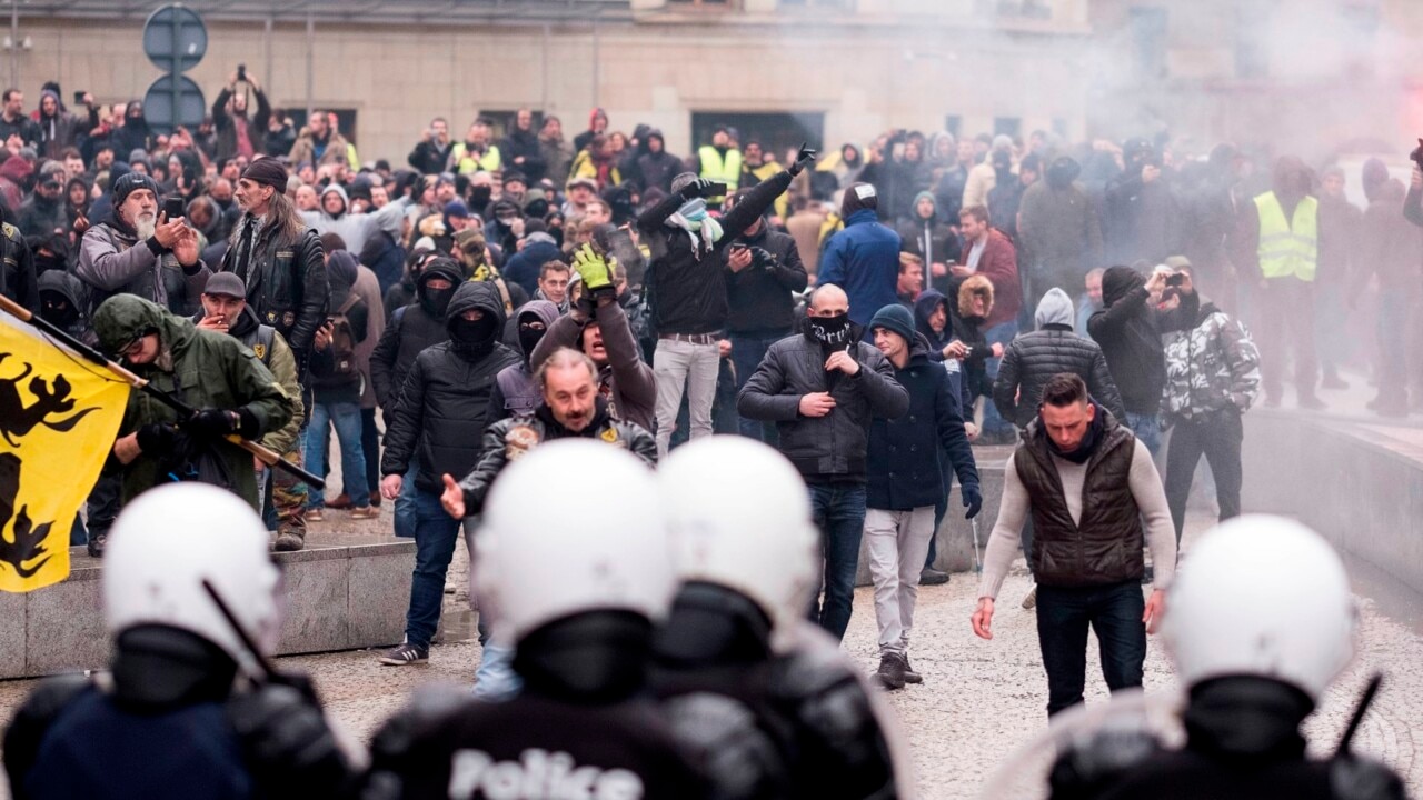 Anti-migration protest turns violent in Brussels | Sky News Australia