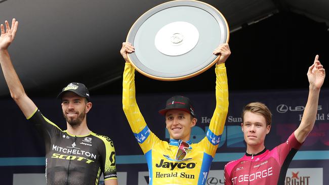 Hindley on the podium after winning the Jayco Herald Sun Tour. Picture: Michael Klein