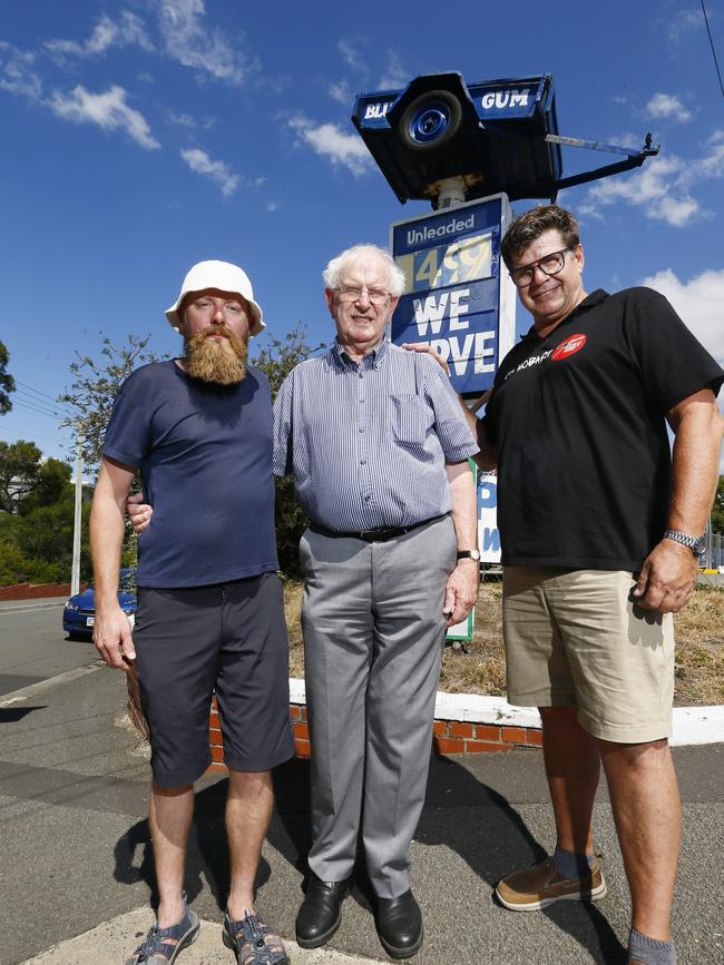 The Newell family — Tim, Russell and Mick — sold Blue Gum Service Station last year. Photo: MATT THOMPSON