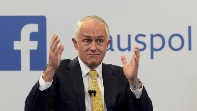 Prime Minister Malcolm Turnbull speaks during a leaders debate hosted by Facebook Australia and News.com.au. Picture: Lukas Coch-Pool/Getty Images