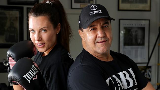 Kate McLaren with her trainer Jeff Fenech.