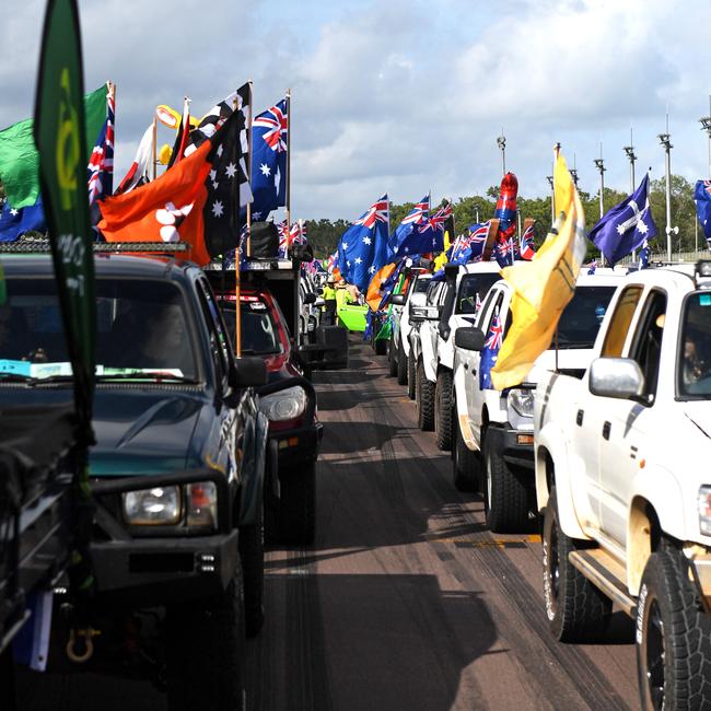 Dozens of utes ready to go at Hidden Valley for the annual Variety NT Australia Day Ute run. Picture: Che Chorley