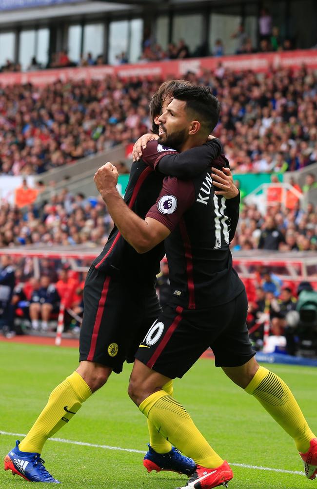 Manchester City's Argentinian striker Sergio Aguero celebrates.