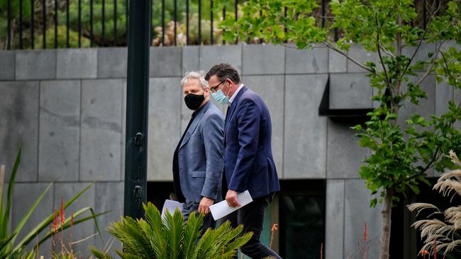 Victorian Chief Health Officer Brett Sutton and Premier Daniel Andrews on Saturday. Picture: Getty