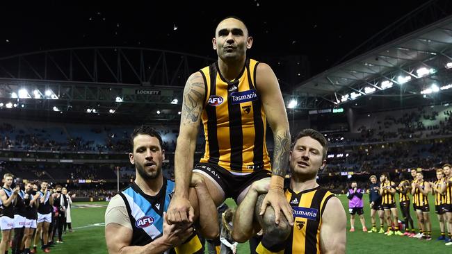 Shaun Burgoyne says he is ‘sitting on the fence’ when his former clubs Port Adelaide and Hawthorn meet in Friday’s semi-final. Picture: Quinn Rooney / Getty Images