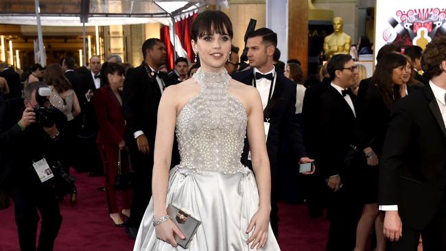 Felicity Jones on the Oscars red carpet. Picture: AP