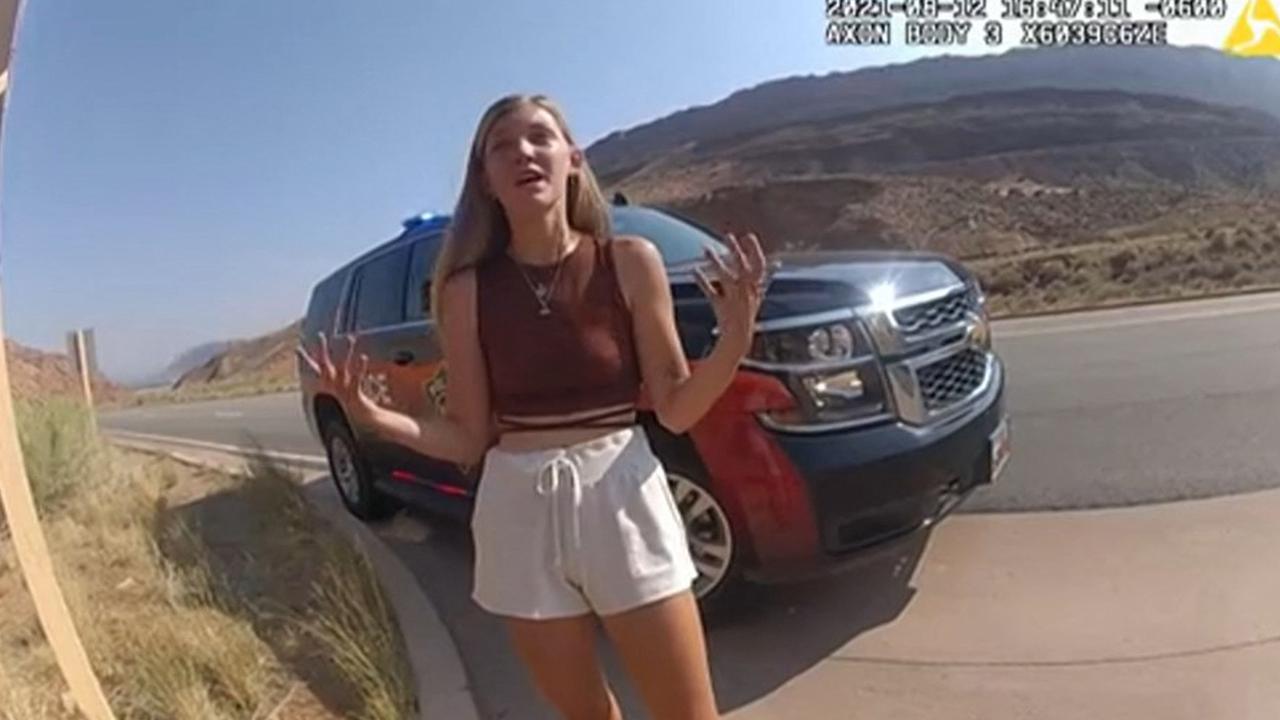 Utah police bodycam image of Gabby when they attended a ‘domestic incident’ involving the pair. Picture: Moab City Police Department/AFP