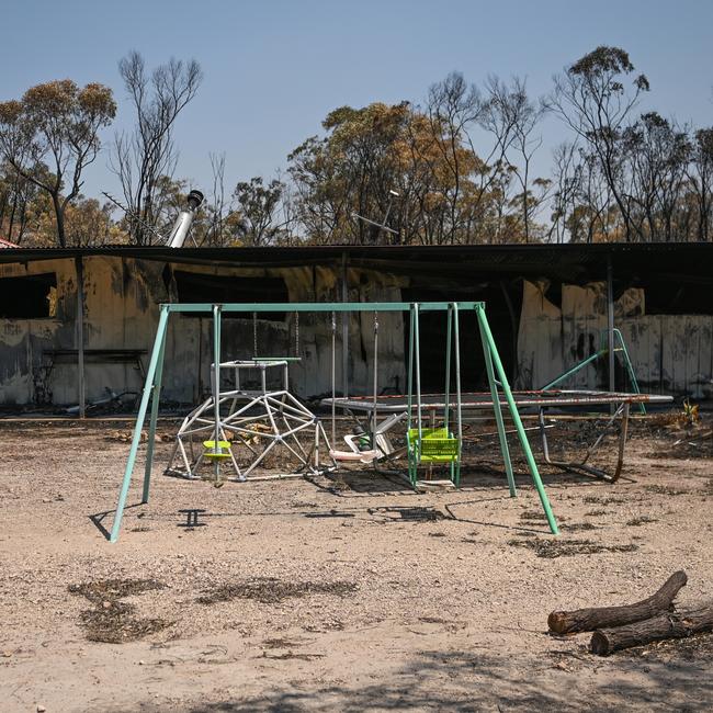 A property destroyed by a bushfire near Tara, Queensland, about 300 kilometres west of Brisbane. Fire fighters have been battling multiple bushfire in Queensland and NSW. Picture: NCA NewsWire / Dan Peled