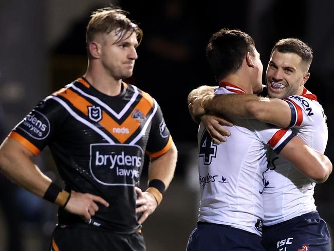 What would the Wests Tigers give to still have James Tedesco (R) at the club. Picture: Cameron Spencer/Getty Images