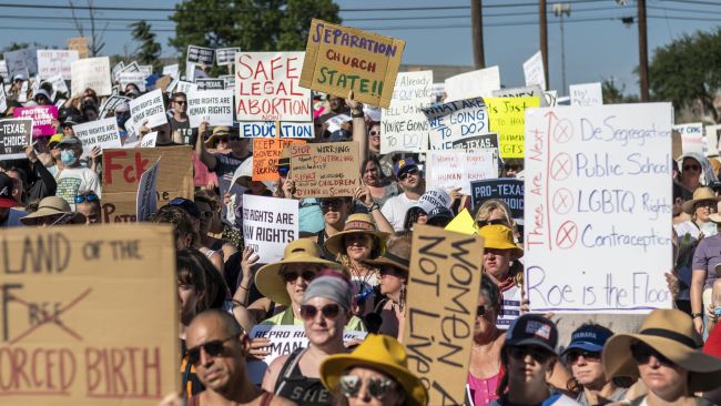 Protesters are seen in Austin, Texas, on Sunday following the Supreme Court's ruling to overturn Roe v Wade. Picture:  Sergio Flores/Getty Images/AFP