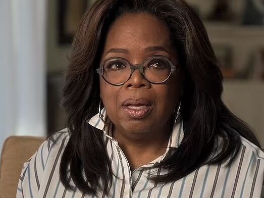 Oprah Winfrey cries during her interview with Prince Harry. The pair have co-produced a documentary series on mental health for Apple TV+. Picture: Apple