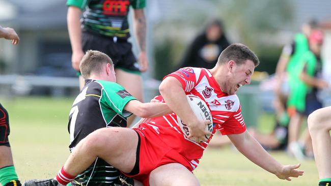 RLGC Round 3 match from Robert Dalley Park. Under 20's Helensvale Hornets vs. Currumbin Eagles. Henry Bryant scoring a try. 23 May 2021 Helensvale Picture by Richard Gosling