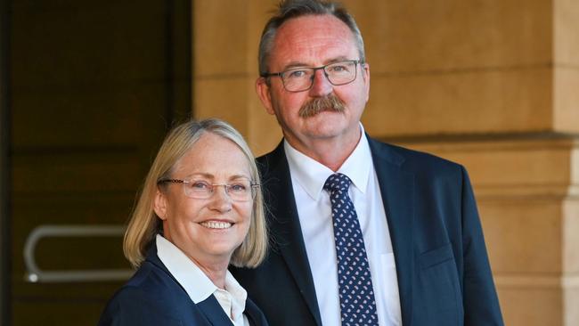 Annabel and Greg Digance outside of the District Court after the charges were dropped Picture: Naomi Jellicoe