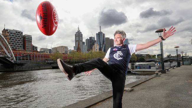 Comedian Dave Hughes is taking part in Fox Footy's Longest Kick competition on Grand final day. Picture: Alex Coppel