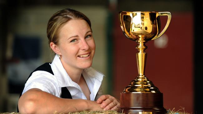 Clare Lindop with the Melbourne Cup in 2008.