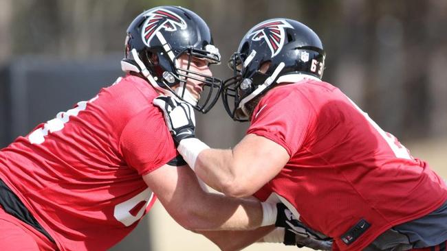 Australia’s Blake Muir, left, in Atlanta Falcons colours